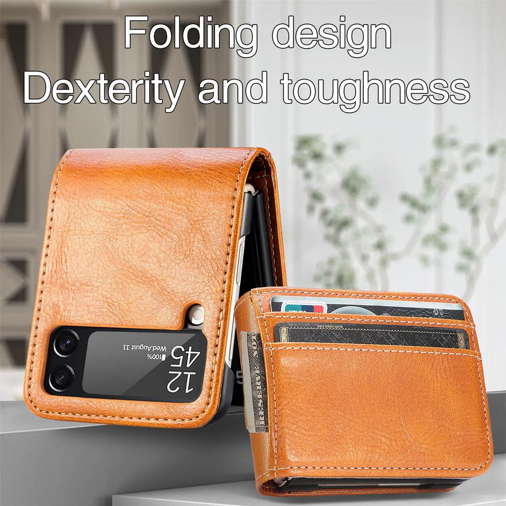 Full Coverage Leather Wallet Case for Samsung Galaxy Z Flip 6 5 4 3 5G Flip3 Non-Slip Cards Pocket Folding Phone Bag Book Cover