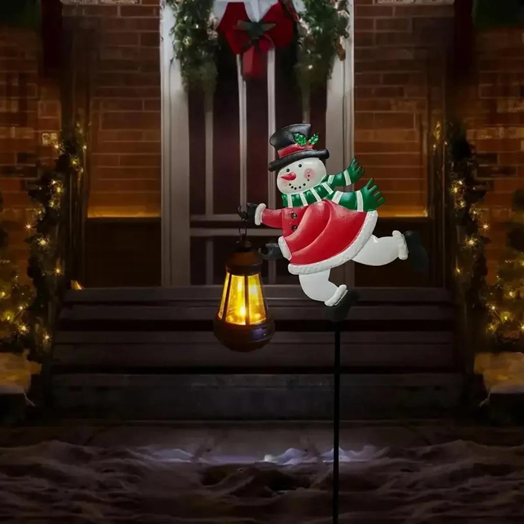 Christmas Patio Decorations, Solar-powered Christmas Snowman Lights, Warm-colored Lights