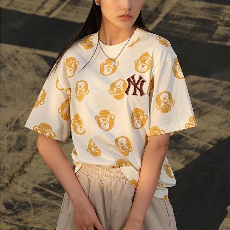 New MLB New York Yankees Drop Shoulder Sleeve T Shirt Unisex Dark Cream 3ATSEC733-50CRS