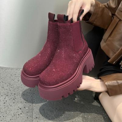 Fashion Crystal Luxury Ankle Boots Platform Chelsea Women Shoes High Heels Winter Snow Boots 2024 Trend Designer Chunky Goth Botas Mujer