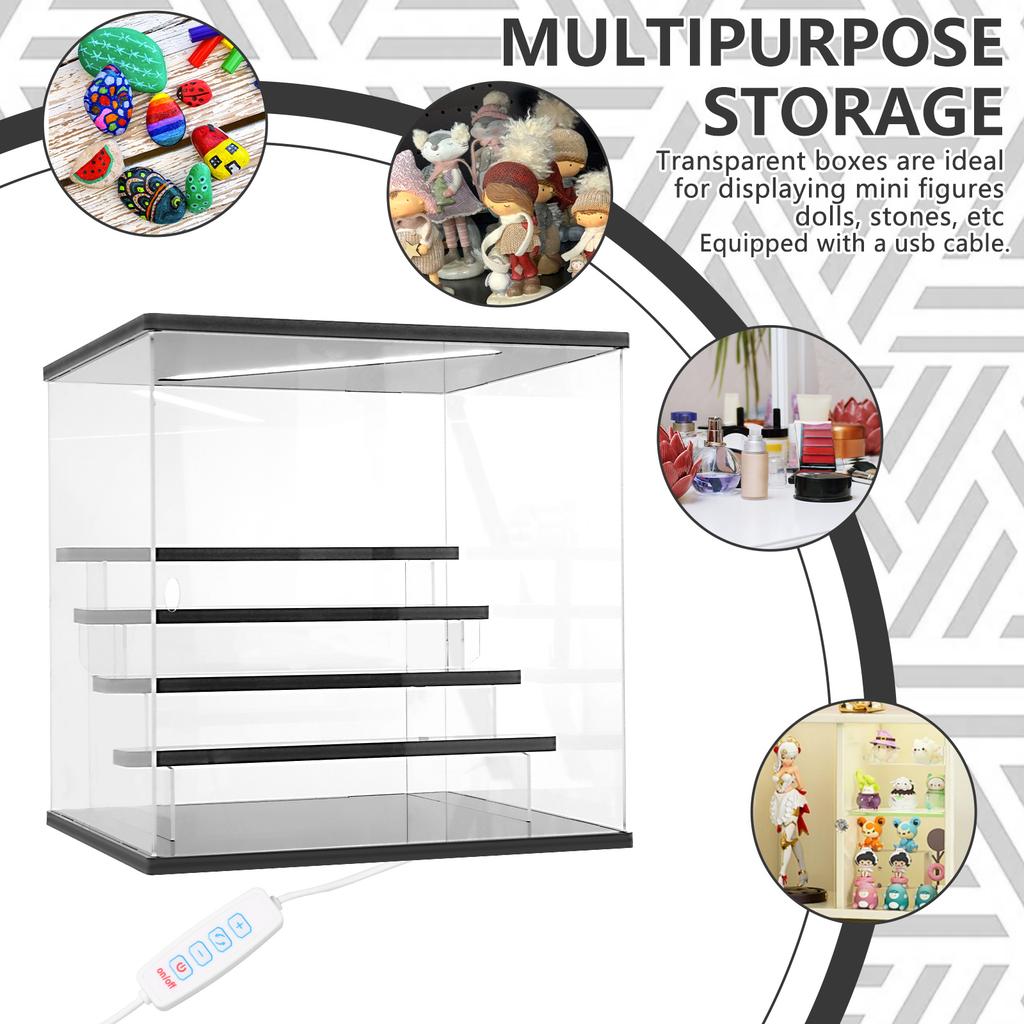 3/5Tier Riser Display Stand Case Led Light Clear Acrylic Showcase Wooden Shelves Storage Box Figure Riser Perfume Displaying