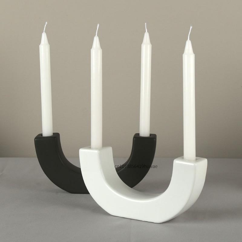 Top Quality Silicone Candle Holder Mold Crystal Mirror Epoxy Resin DIY Mould for Cement Gypsum Arched Candlestick Home Decor