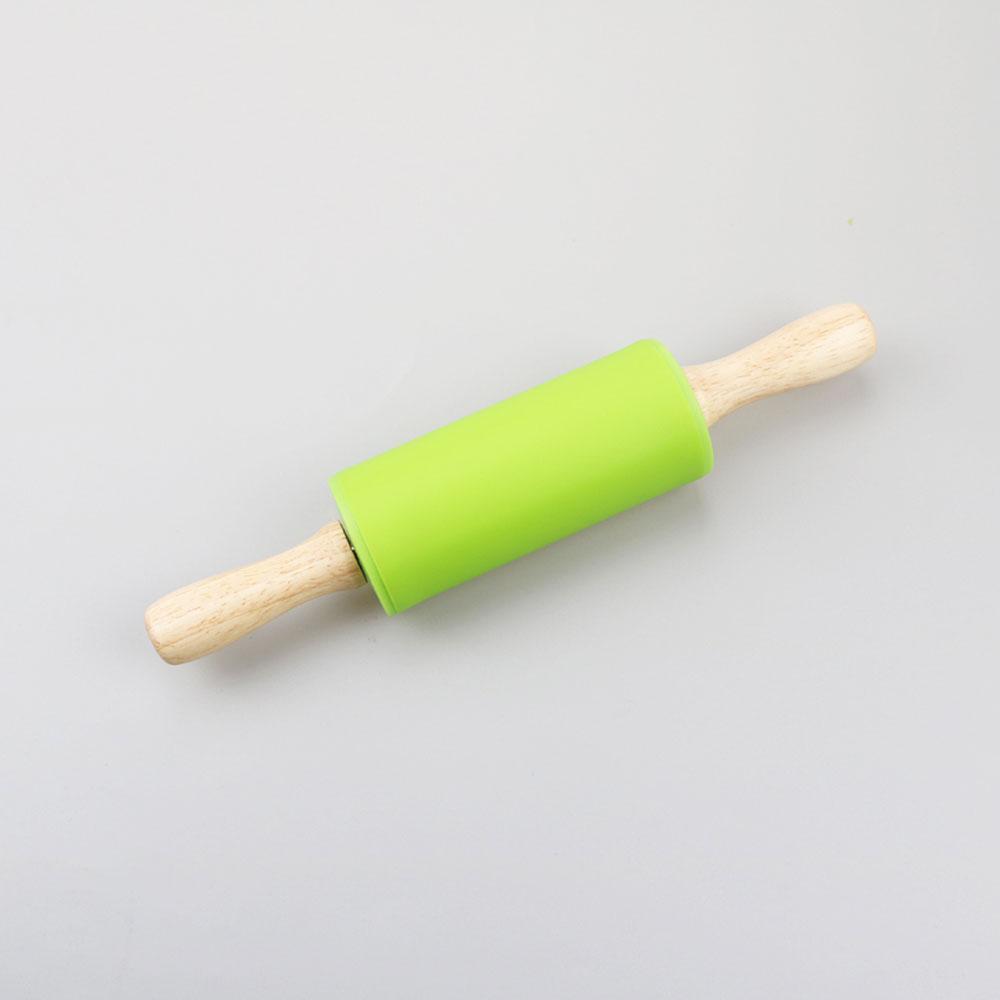 Silicone world Non-Stick Silicone Rolling Pin Wooden Handle Fondant DIY Pastry Dough Flour Roller Kitchen Baking Cooking Tools