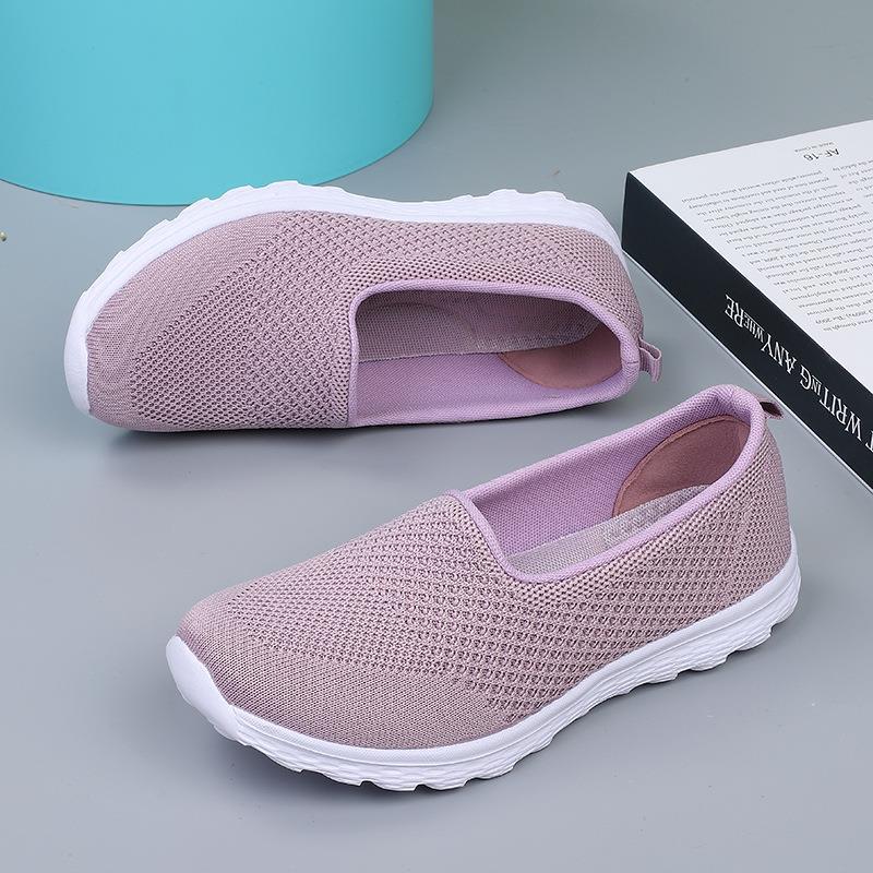 Foot Lazy Shoes Women's Flying Weaving Shallow Mouth Women's Shoes Casual Breathable Flat Bottom Single Shoes Mesh Four Seasons Shoes Large Size