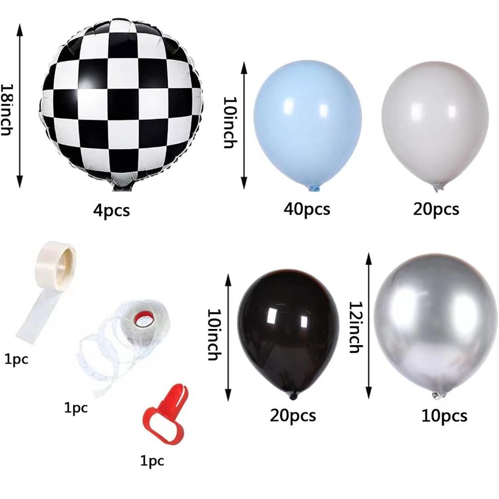 94 Racing Balloon Wreath Kit Decorative Racing Theme Party Supplies Plaid Aluminum Foil Balloon Decorative Gas