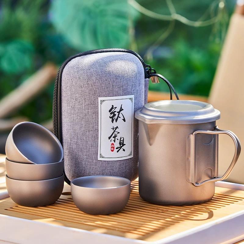 Portable Titanium Camping Tea Set With Eagle Beak Mug Infuser Lid Carry Pouch Outdoor Travel Hiking Picnic
