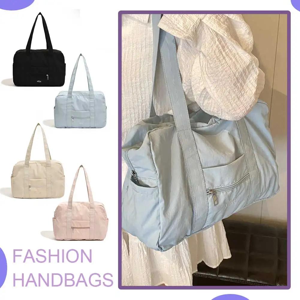 Unisex Simple Crossbody Bag Oxford Cloth Everyday Overnight Bag Solid Color Lightweight Tote Handbag Outdoor Short Trip Bag