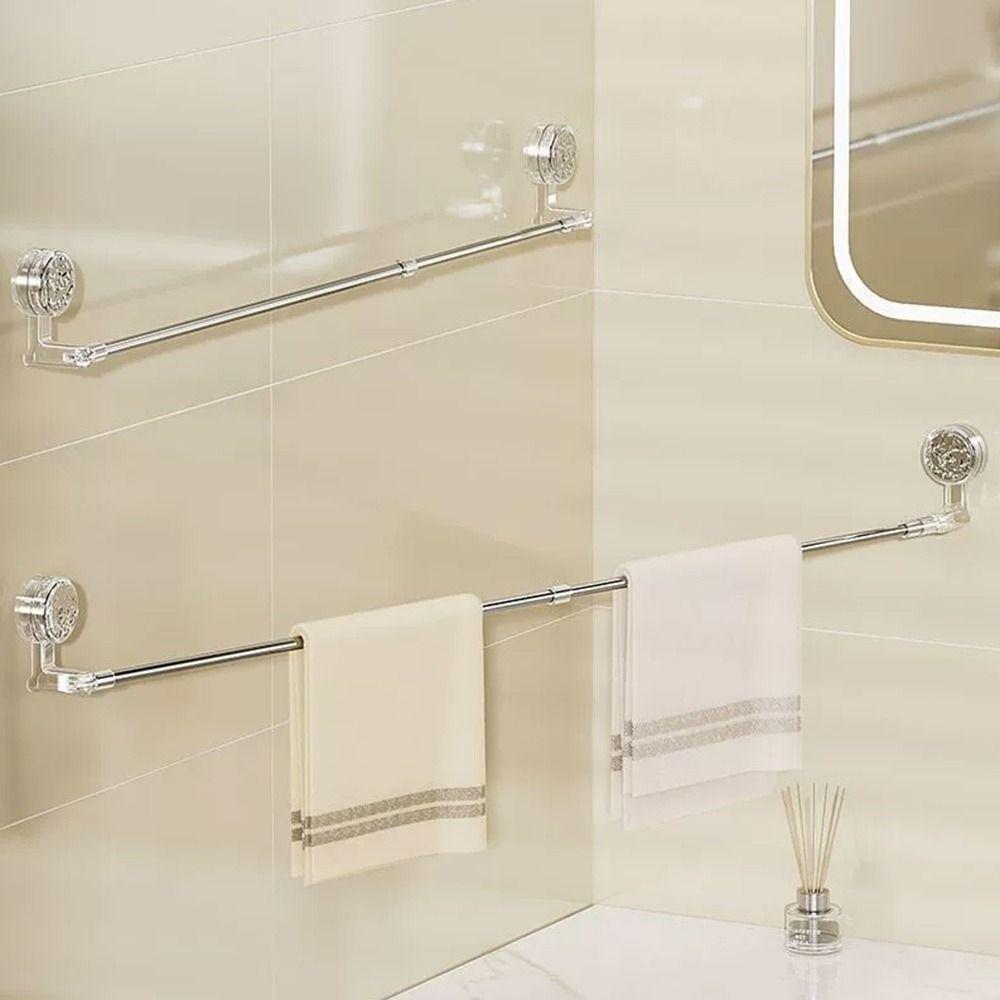 Wall-mounted Suction Cup Towel Rack Rotated Telescopic Towel Bar Towel Holder Hanging Pole