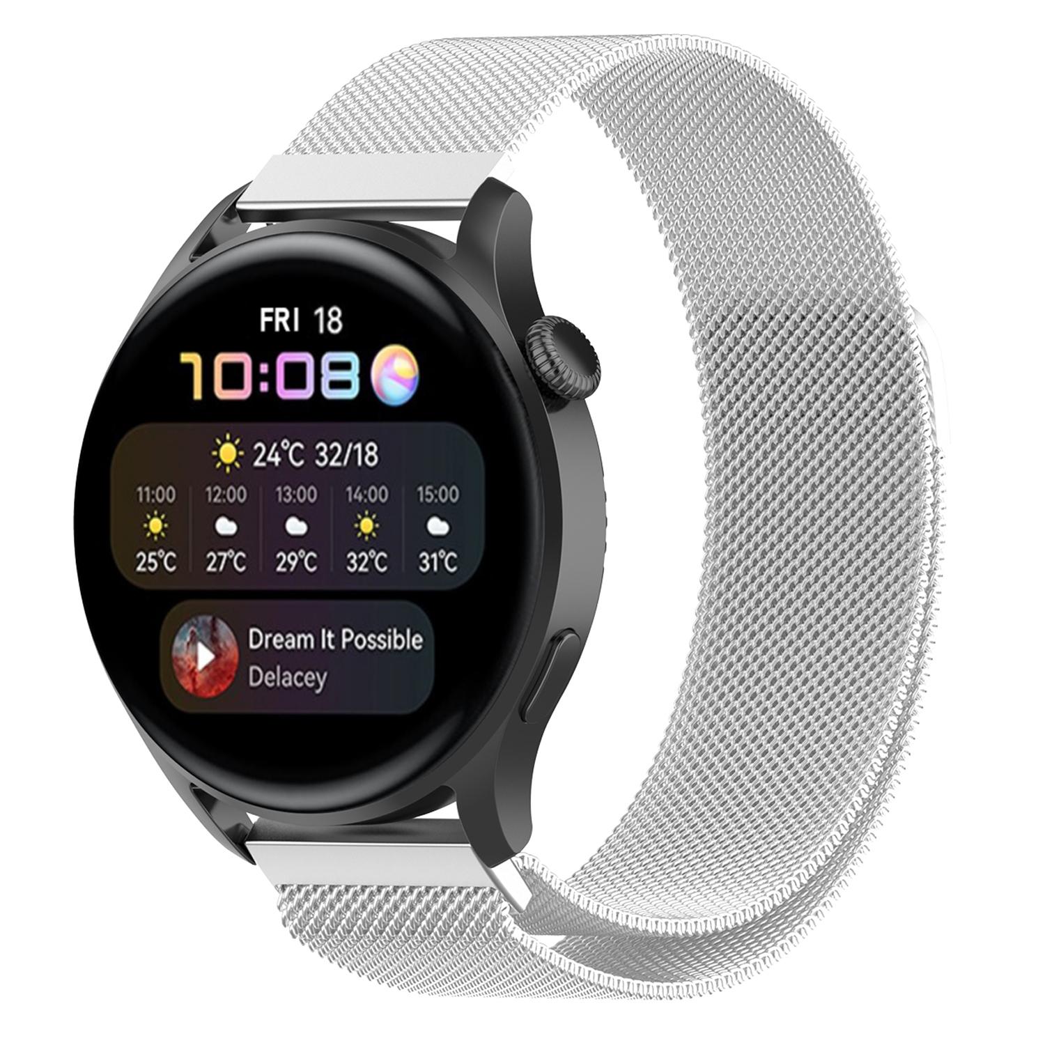

20mm Milanese Wristband Magnetic Watch Strap Replacement for Huawei Watch GT3 42mm/Samsung Galaxy Watch 42mm Silver