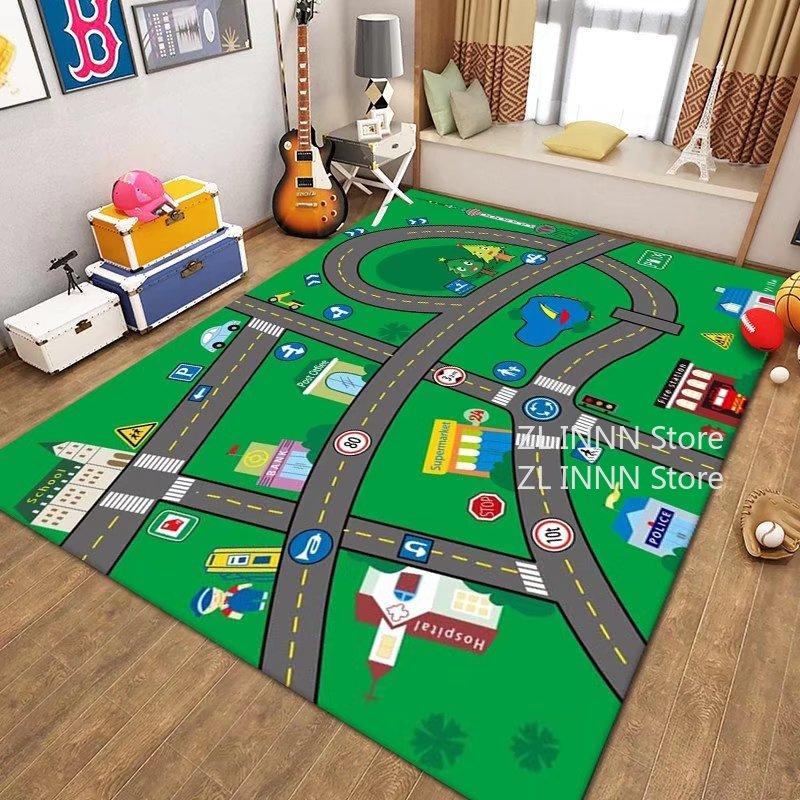 Thickened Flannel Carpet Living Room Children's Bedroom Decoration Floor Rug Cartoon Road Play Mat Soft Tatami Carpets Non-slip