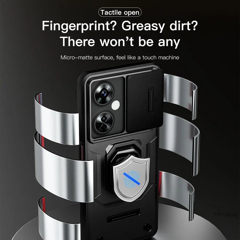 KEYSION Shockproof Case for OnePlus Nord CE 3 Lite 5G Slide Camera Lens Protection Ring Stand Phone Cover for for Nord CE 3 5G