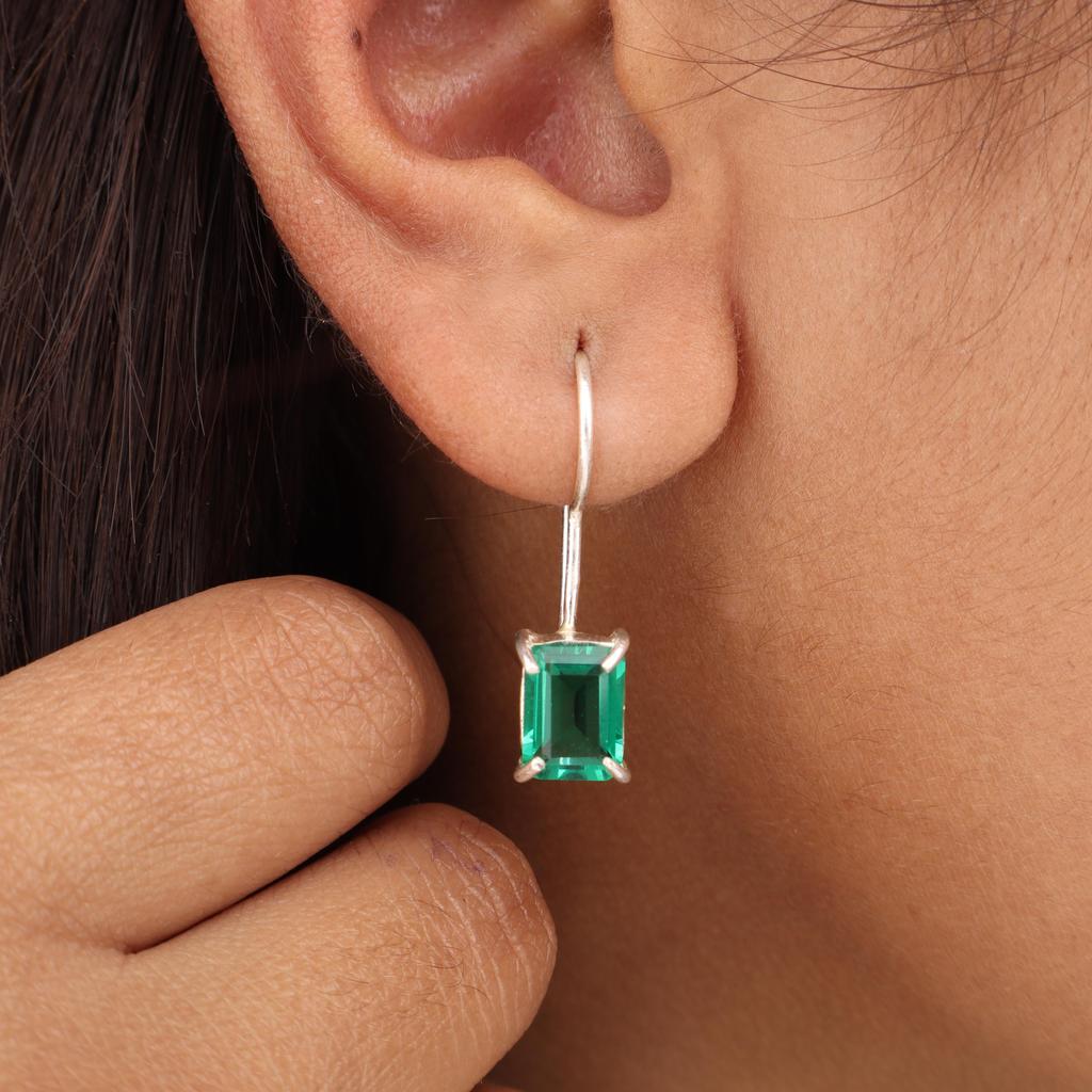 Stříbrná Boho Náušnice s Chromovým Diopsidem 1" Ryzí Stříbro 925 Pěkný Šperk, Dárek k Narození v Květnovém Měsíci, Stříbrná Visací Náušnice EE-180-3