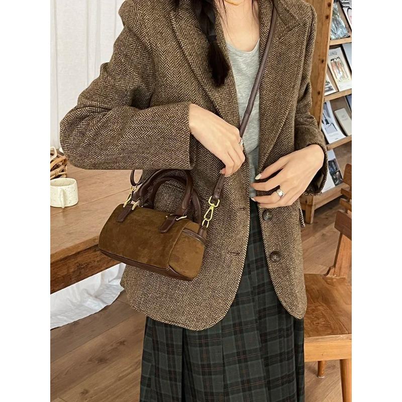 

Retro Faux Suede Women s Shoulder Bag Solid Color Ladies Messenger Bags Simple Matte Leather Female Tote Vintage Handbags Purse коричневый