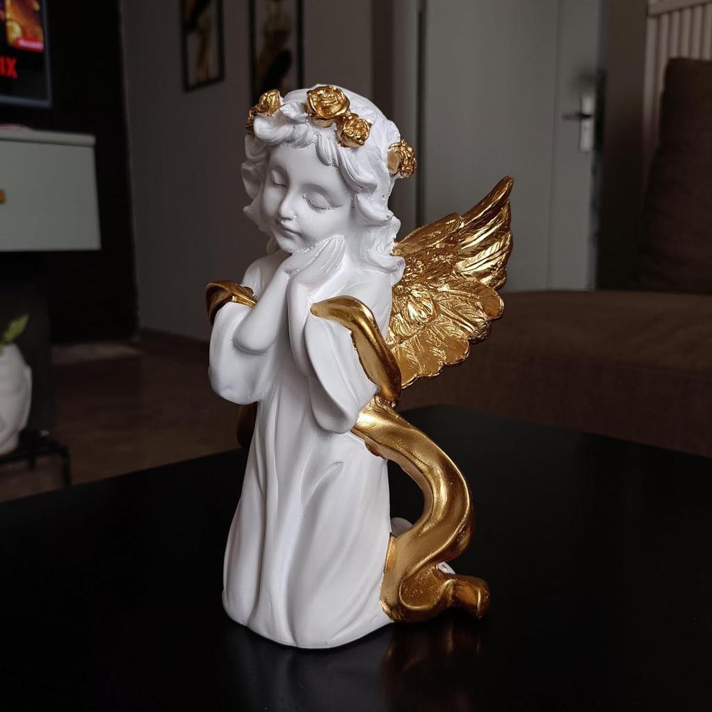 White Fairy Angel with Wings Figurine Statue for Home Living Room Garden Shelf Mantel Decor Decoration Gifting Item, 8 Inches
