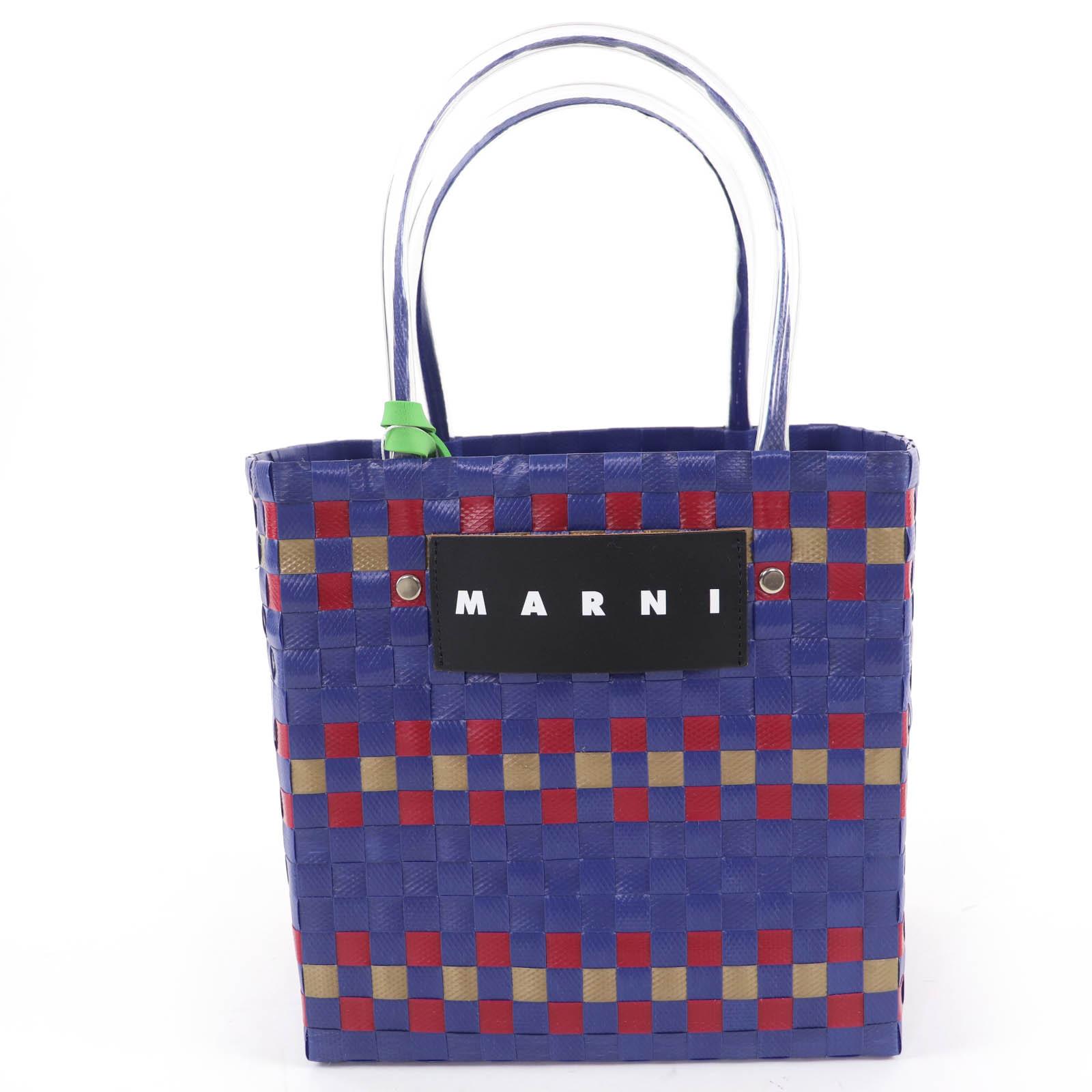 Pristine MARNI Handbag Marni Market Picnic Basket with Leather Logo Patch Navy Used