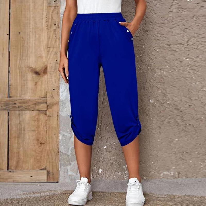 

2026 Summer Fashion - Women s Casual Elastic Seven-Point Pants 3XL синій
