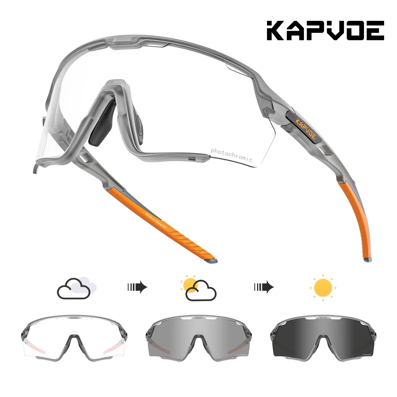 Kapvoe Sliver Photochromic Cycling Sunglasses for Man Running Outdoor Sports Bike Glasses MTB Glasses Eyewear Bicycle Goggles Photochromic 1lens