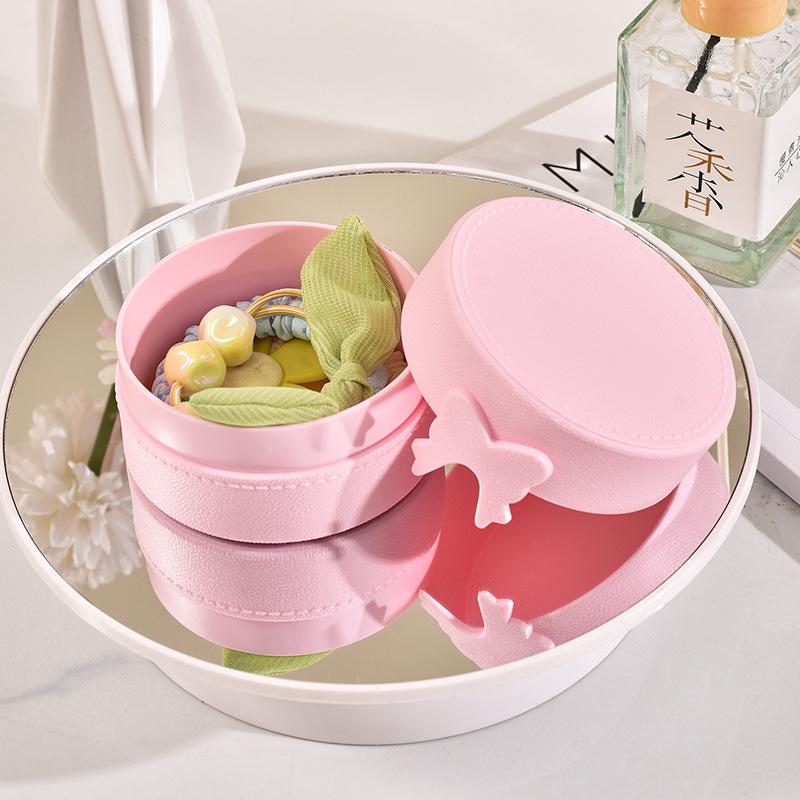 Round Plastic Jewelry Box with Bow - Single Layer Solid Color for Stud Earrings