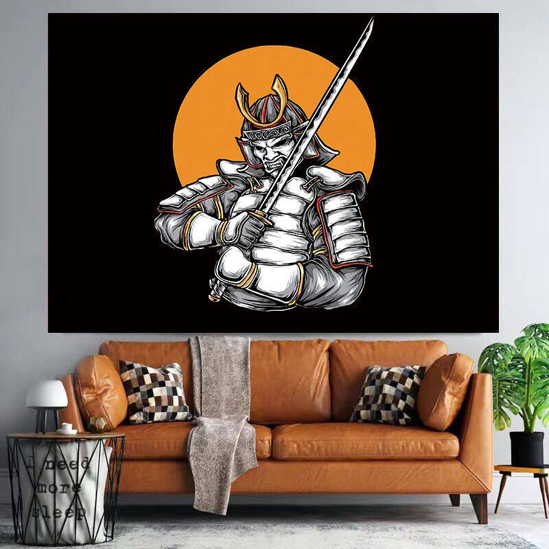 Japanese Ukiyoe Samurai Tapestry Wall Hanging Decorative Headboard for Bedroom Traditional Japanese Artistic Design