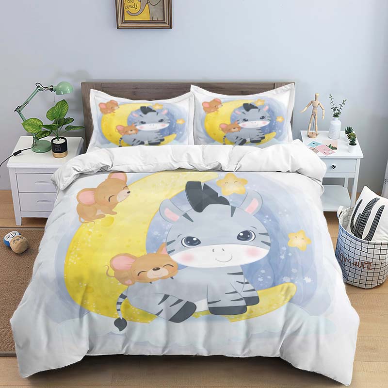 Comforter Moon Little Animal Sleep Print Digital Print Polyester Bedding Sets Girl'S For Teens