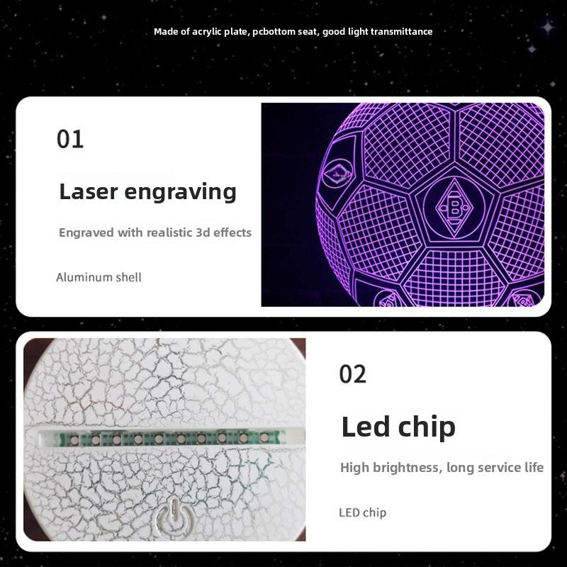 Five Major Leagues Football Club Team Standard 3D Night Light LED Colorful Touch Remote Control Night Light