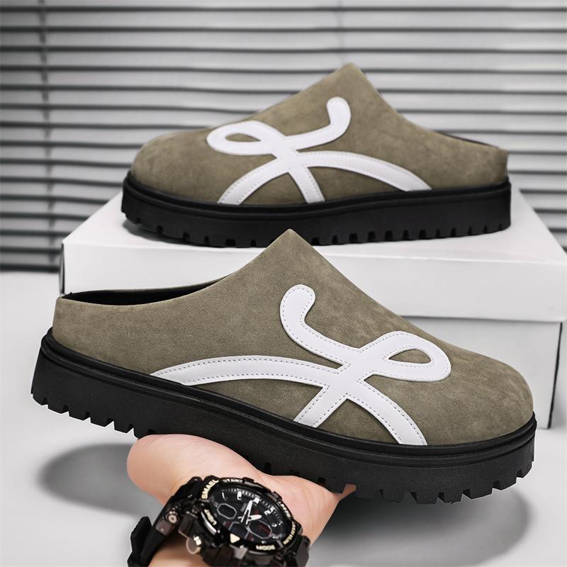 Fashion Men's Casual Thick Bottom Black Outdoor Slip-On Half Slippers Comfortable Rubber Sole Leisure Footwear  casual business shoes