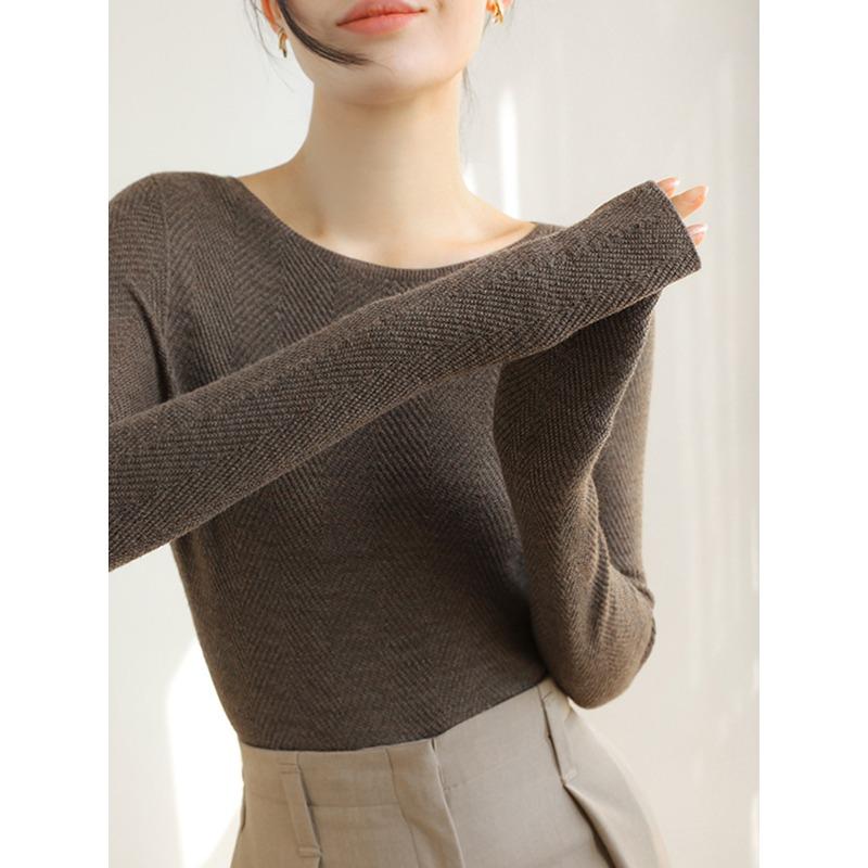 Maglioni a girocollo a maniche lunghe con stampa tinta unita, casual, autunno inverno, da donna