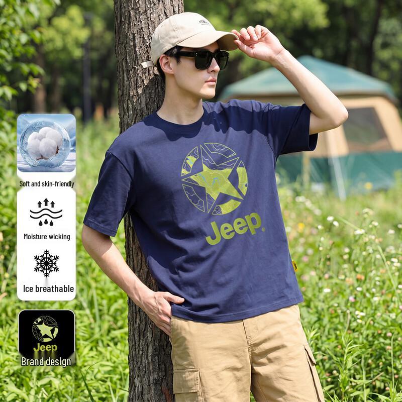 JEEP Men s Ice-Feel Round Neck Short Sleeve T-Shirt M темно-синий