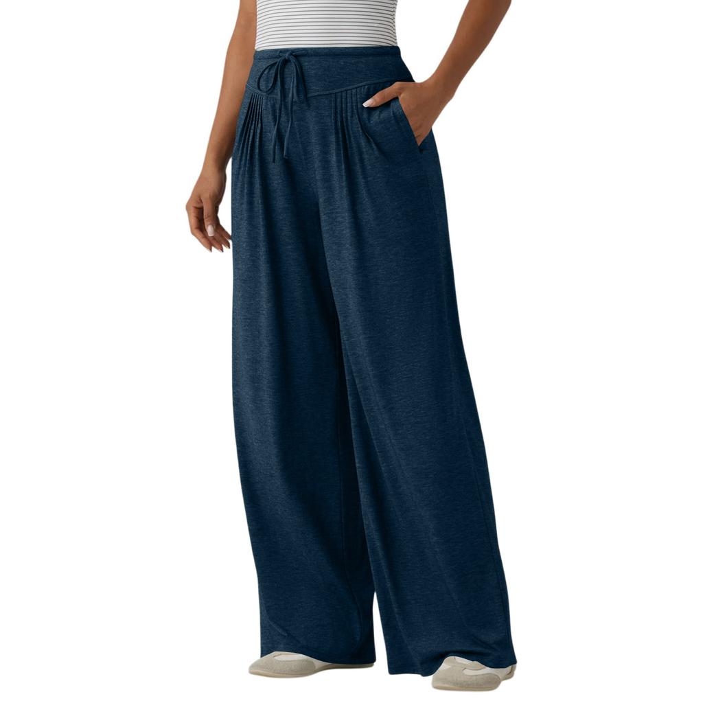 Women High Waist Wide Leg Lounge Pants with Drawstring Loose Fit Soft Stretchy Fabric Relaxed Fit Trousers for Everyday Wear