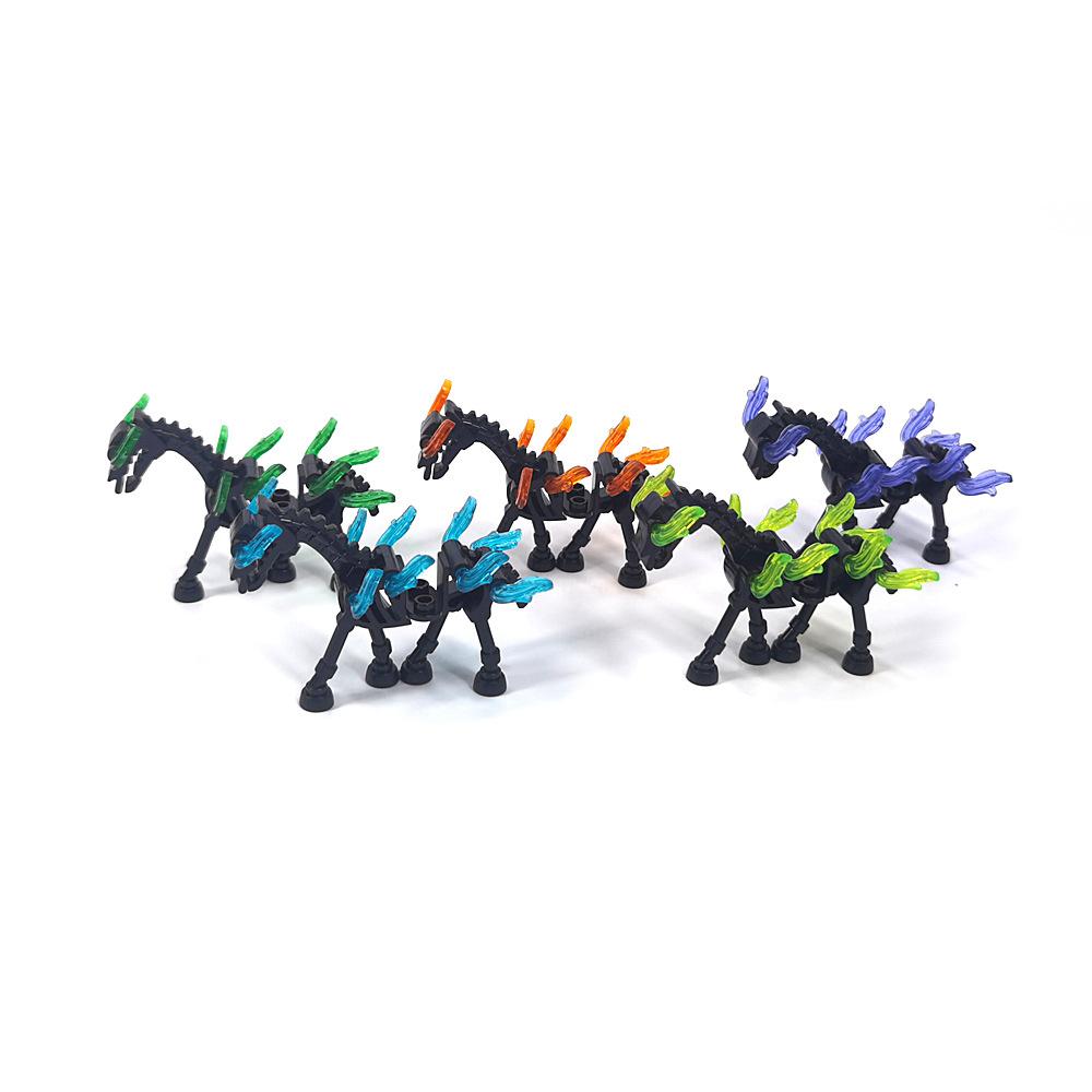 MOC Halloween 59228 Mittelalterliches Skelett Flammenpferd Bausteine Set Feiertagsdekorationen Spielzeug Für Kinder Geburtstag Weihnachten Geschenke