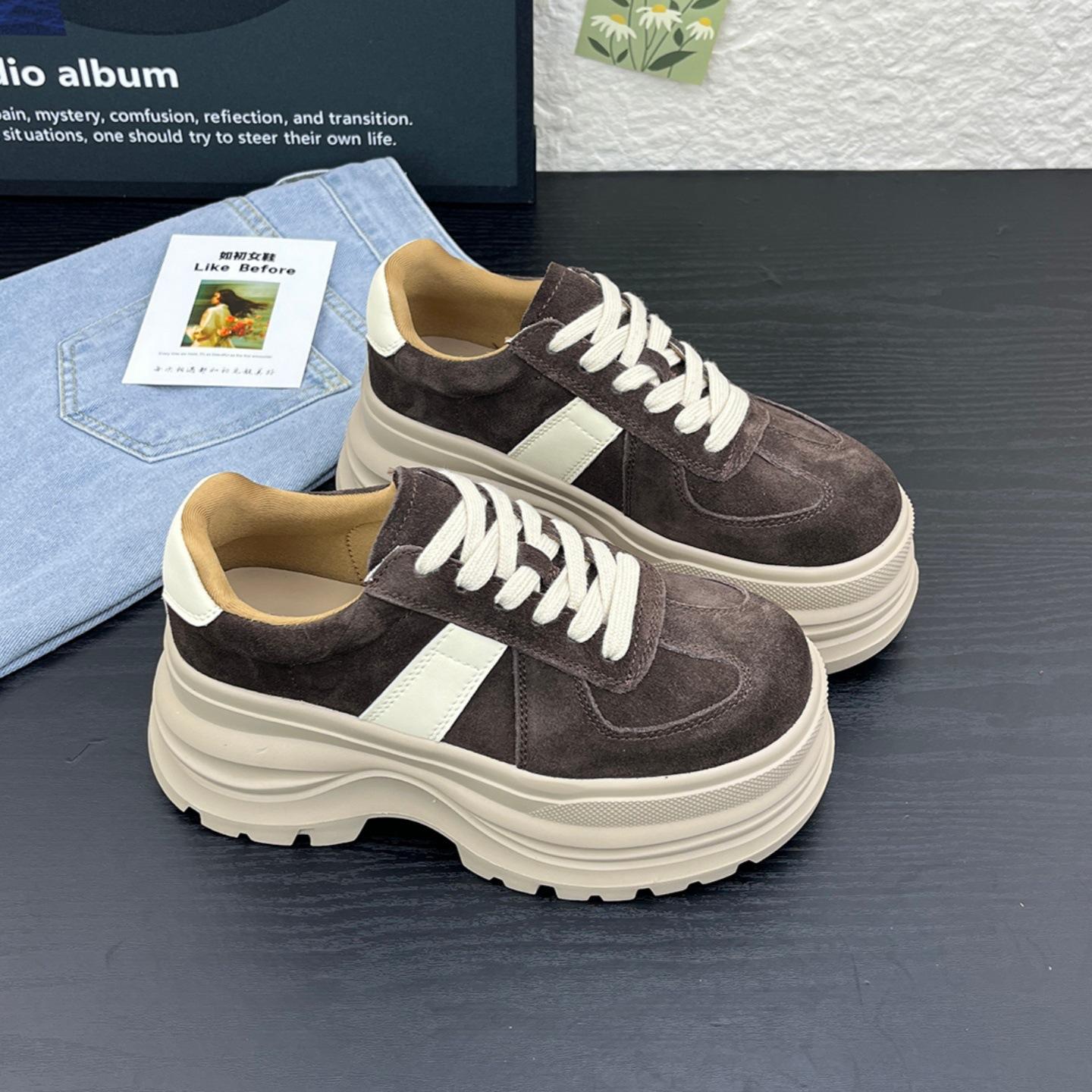 

[Fanfuna] 2025 autumn new thick-soled muffin shoes women s versatile small height increase lace-up fashion sports 40 кавовий