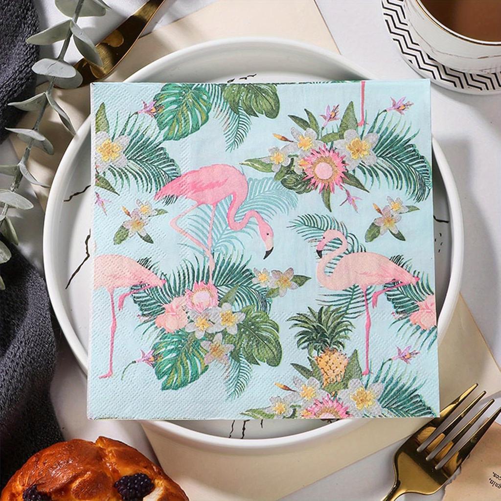 Cocktail Napkins Disposable 2-Ply Paper Party Napkin Pack, 33 X 33 Centimeters, Pink Flamingo Christmas, 20-Count