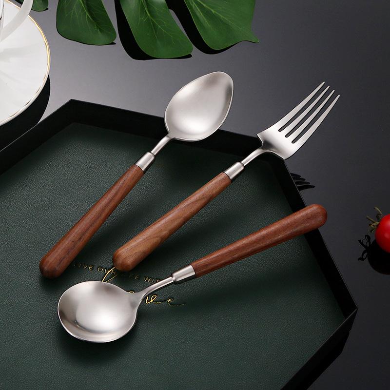304 stainless steel walnut tableware high-end western food steak knife and fork household eating spoon chopsticks