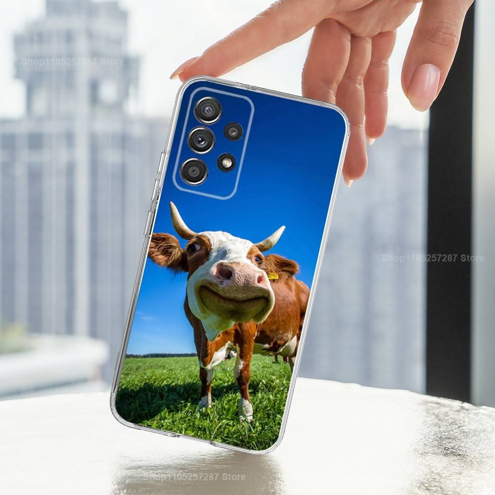 Animal Cute Dairy Cow Phone Case For Samsung Ultra,FE,A30,71,51,S9,10,20,Lite, S22,23,21,PIus,Transparent, Silicone