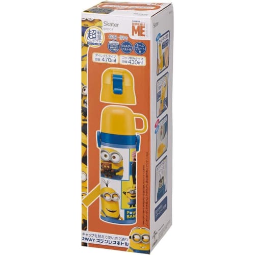 Skater Children's Stainless Steel Water Bottle 2-Way Direct Drinking 470ml Cup Drinking 430ml Minions Bob and Friends Child-Friendly Lightweight Boy T