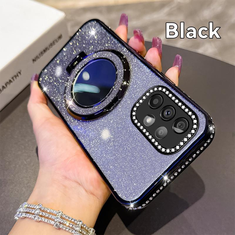 KEYSION Luxury Glitter Jewelled Magnetic Phone Case for Samsung Galaxy A52 S 5G A32 4G Makeup Mirror Stand Shockproof Back Cover