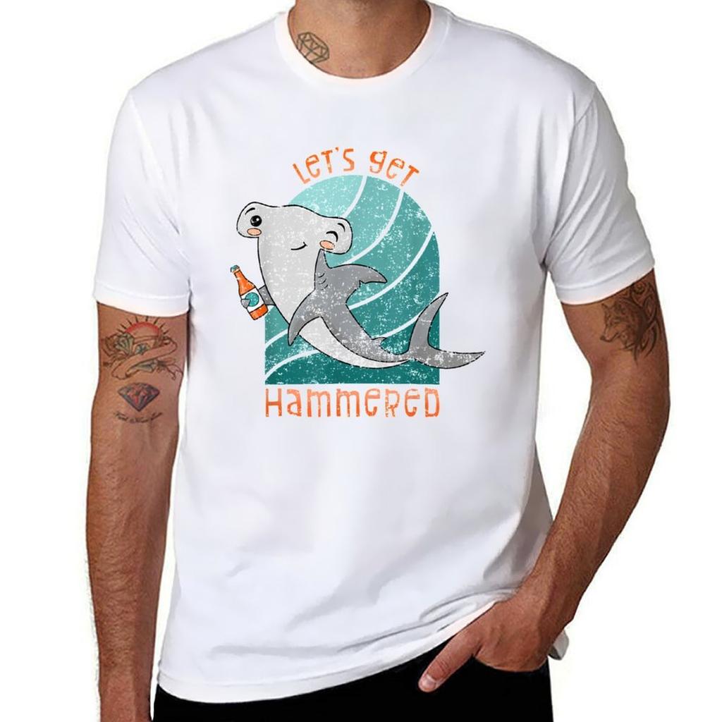Funny Hammerhead Shark Lets Get Hammered Drinking TShirt Fashion Letter Print TShirt
