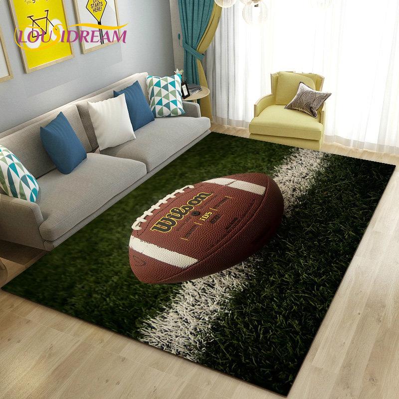 Amerikanisches Footballfeld Rugby Bereichsteppich Groß, Teppich für Wohnzimmer Schlafzimmer Sofa Fußmatte Dekoration, Rutschfeste Bodenmatte 3D