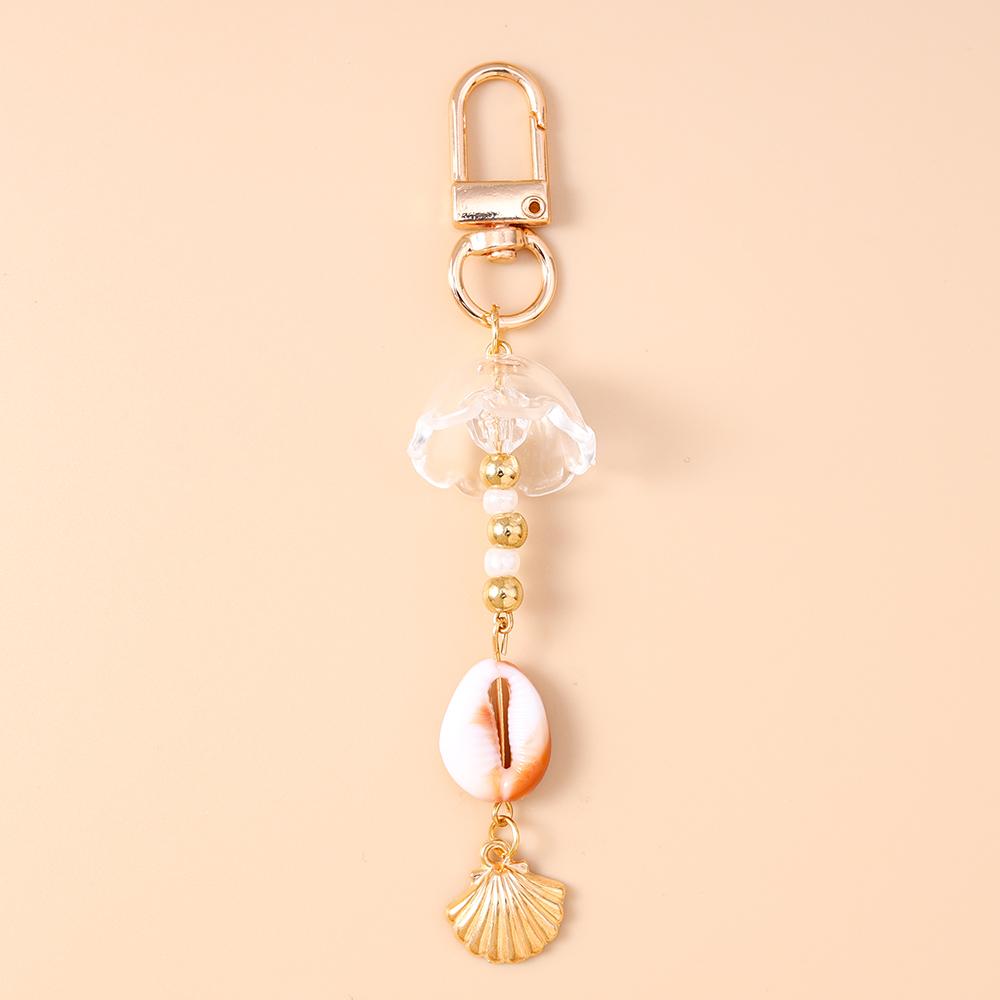 Fashion Summer Beach Shell Starfish Keychain Pearl Crystal Key Ring Pendants for Women Girls Handbag Decor DIY Jewelry Gifts