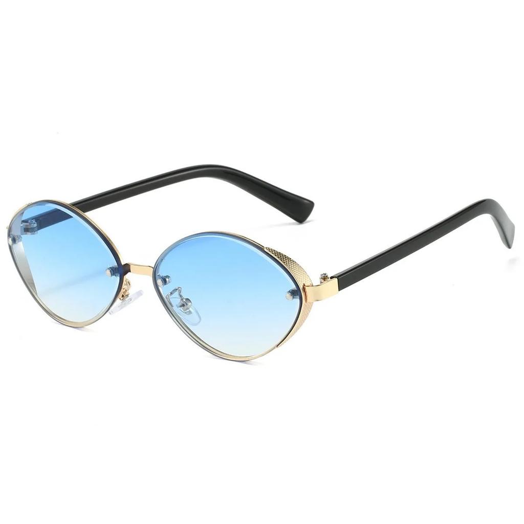 Fashionable Retro Metal Oval Cat Eye Sunglasses Women's Fashion Street Photography Trend Versatile Glasses UV400 Shades Eyewear