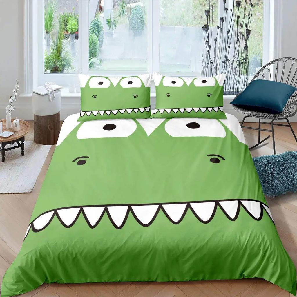 Gren Frog Crocodile Beding Soft Duvet Cover for Children Kids Young Boys Young Girls Pond Lotus Flowers Carton Lovely Animals Children Women Rom Decor