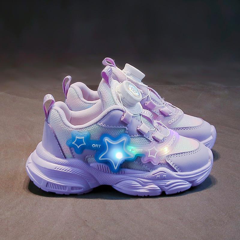 Mädchenschuhe 2024 Herbst neue Mädchen Kinder Papa Mesh leuchtende Schuhe ältere Kinder rotierende Sportschuhe