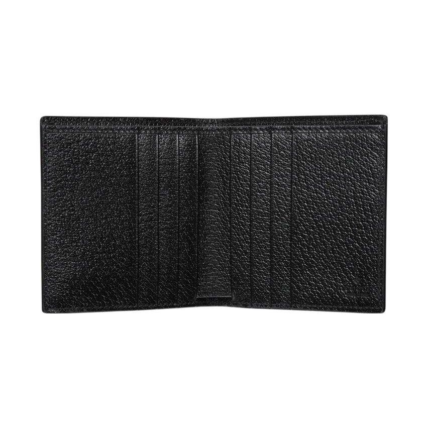 Gucci GG Marmont Bi-Fold Geldbörse, Schwarzes strukturiertes Leder mit mattschwarzer GG-Hardware, Schlanke kurze Herren-Geldbörse für den täglichen Gebrauch 722737-1T56F-1000