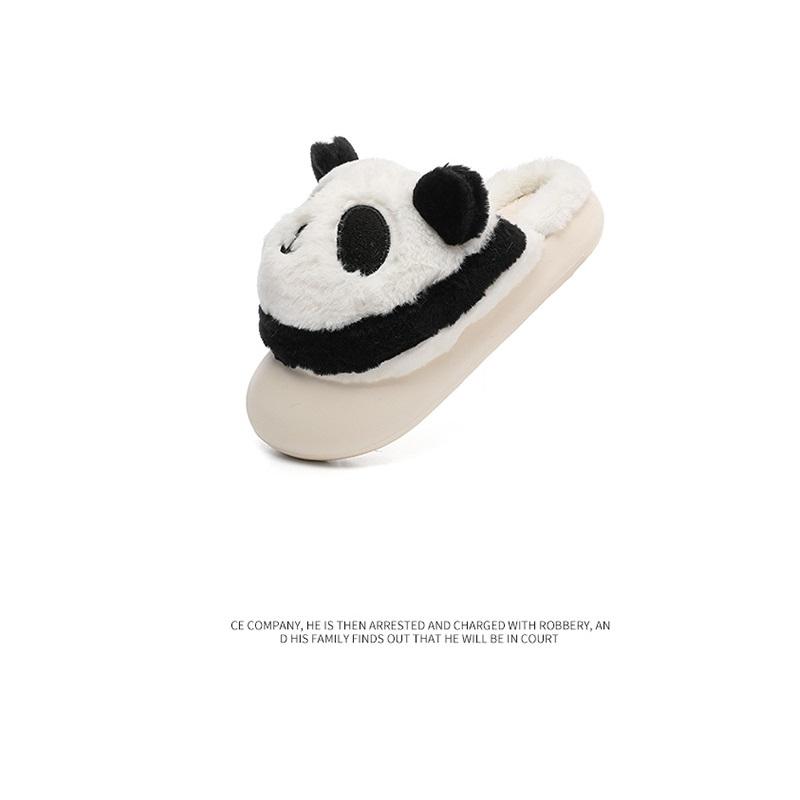 Cute Thick Sole Panda Slippers Women Supple Animal Pattern Shoes Ladies Fuzzy Winter Keep Warm Slides Bedroom Shoes Size 36-45
