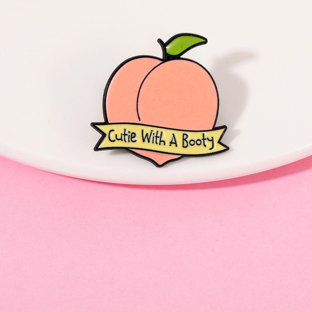 Funny Cutie With A Booty Enamel Brooches Cute Cartoon Butt Peach Pins Fruit Badge