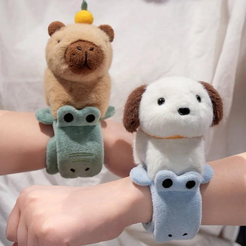Kawaii Capybara Animal Slap Snap Wrap Bracelets Dog Cat Stuffed Animal Plush Toy Kid Cute Hand Ring Wristband Creative Gift