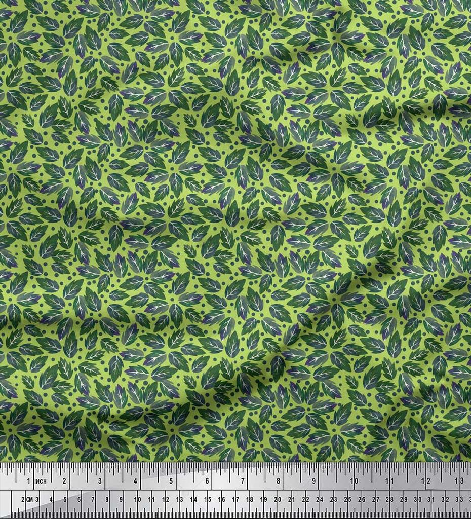 Soimoi Purple Poly Crepe Fabric Rose Leaves Print Fabric by the metre 42 Inch
