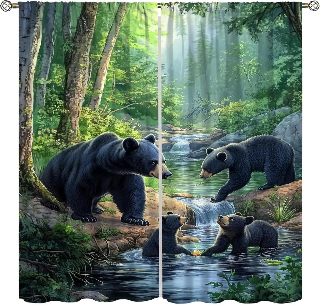 Farmhouse Deer Curtains Bedroom Vintage Rustic Fall Hunting River Cabin Elk Wildlife Window Drape Boys Girls Living Room Curtain For Sitting Polyester