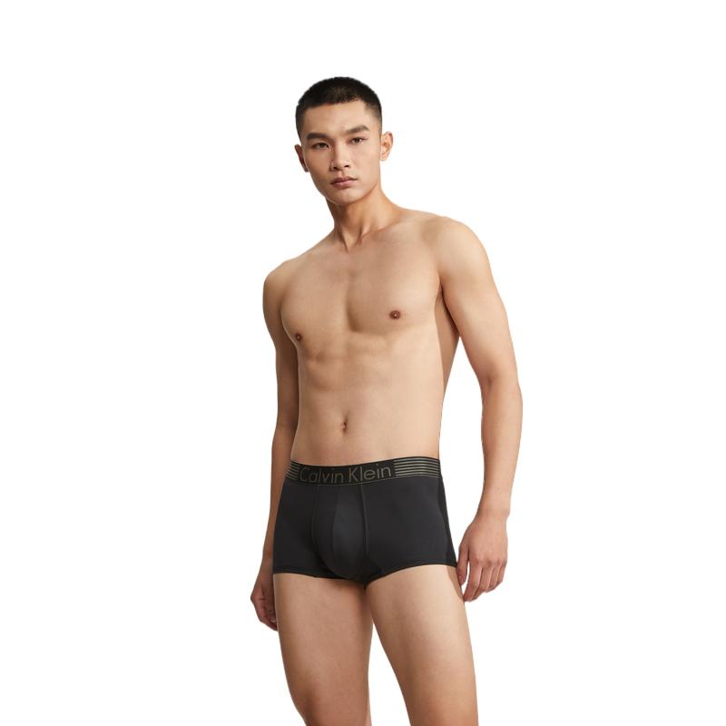 Calvin Klein Striped Jacquard Waistband Smooth Boxer Shorts Men Underwear Black NB1021O001
