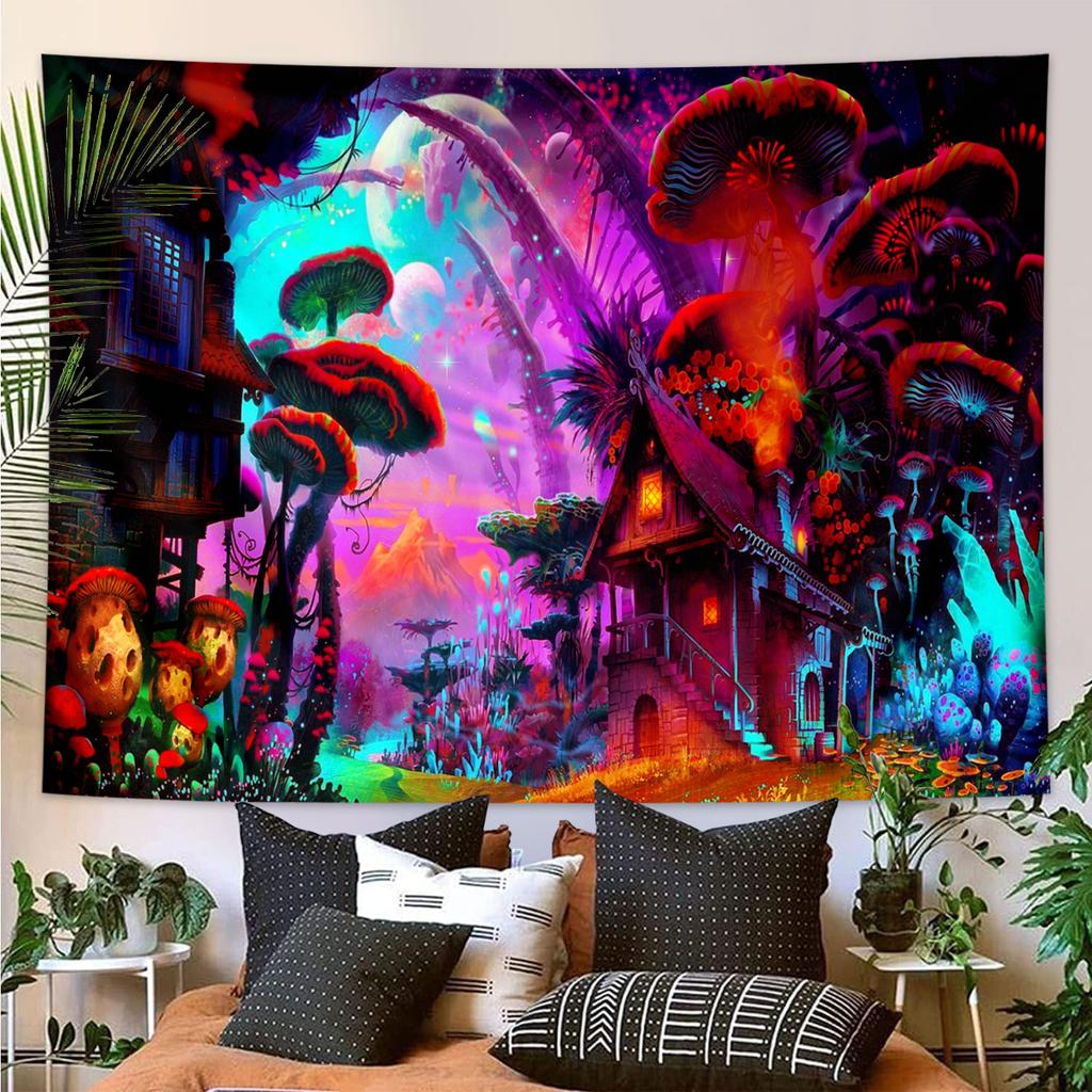 1pc Psychedelic Mushroom Tapestry, Colorful Mushroom Forest Tapestry, Space Planet Room Decoration Tapestry